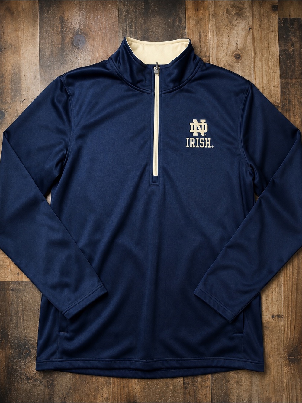 Navy Half-Zip Pullover with Cream Trim - Collegiate Irish Logo